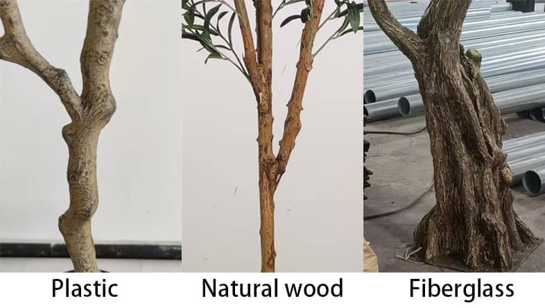 Plastic vs. Natural wood vs. fiberglass trunks in wholesale artificial olive trees