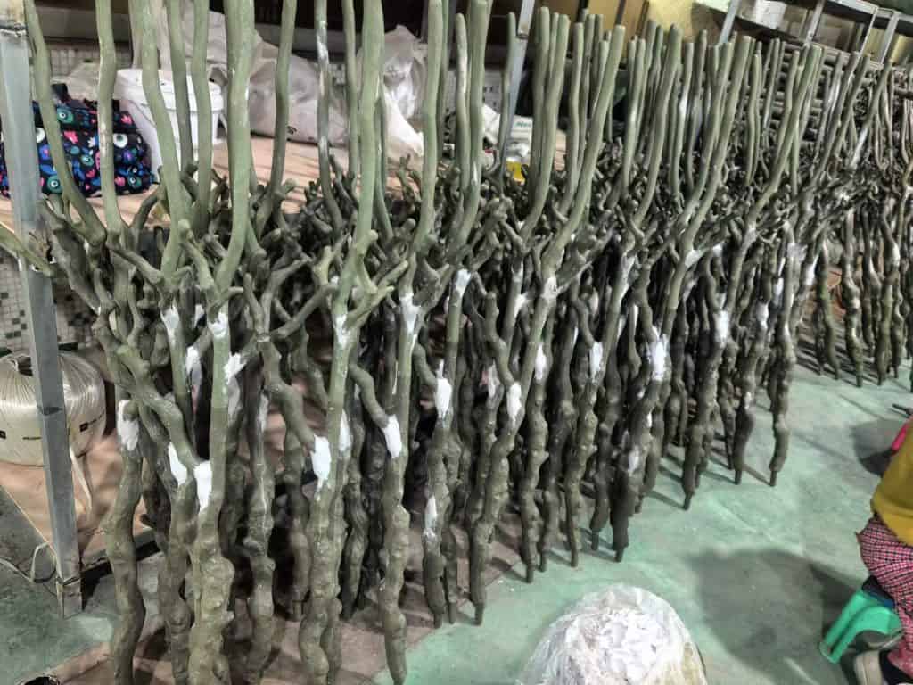artificial olive tree production, the trunk connections are processed to more smooth transition